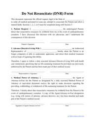 Document preview: Do Not Resuscitate (DNR) Form