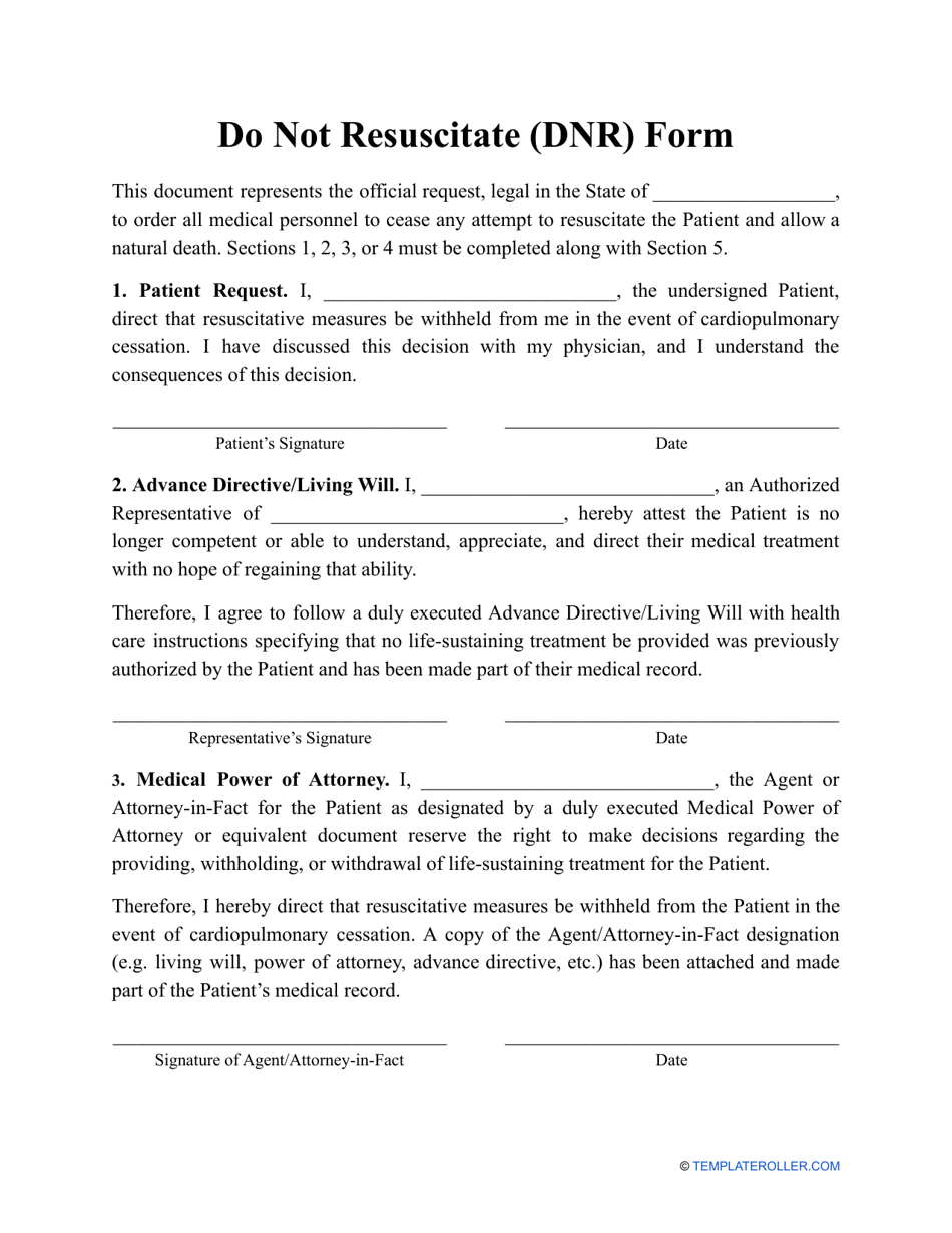 Do Not Resuscitate (DNR) Form, Page 1