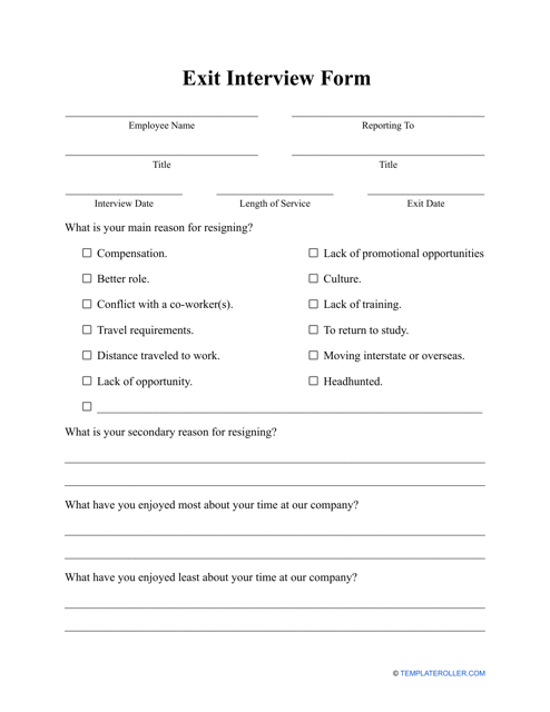 Exit Interview Form - Questions
