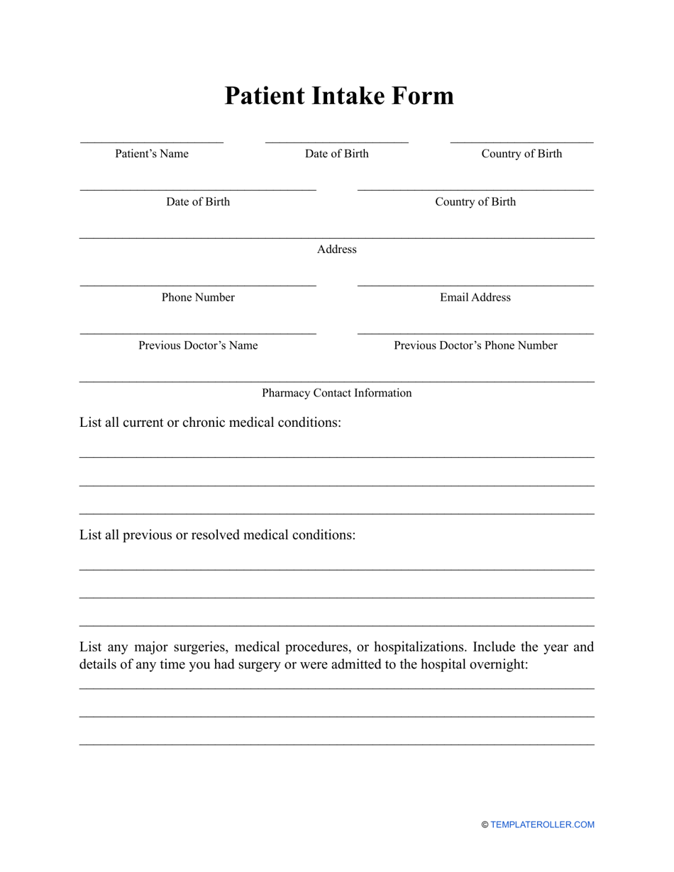 Patient Intake Form - With Family Medical History, Page 1
