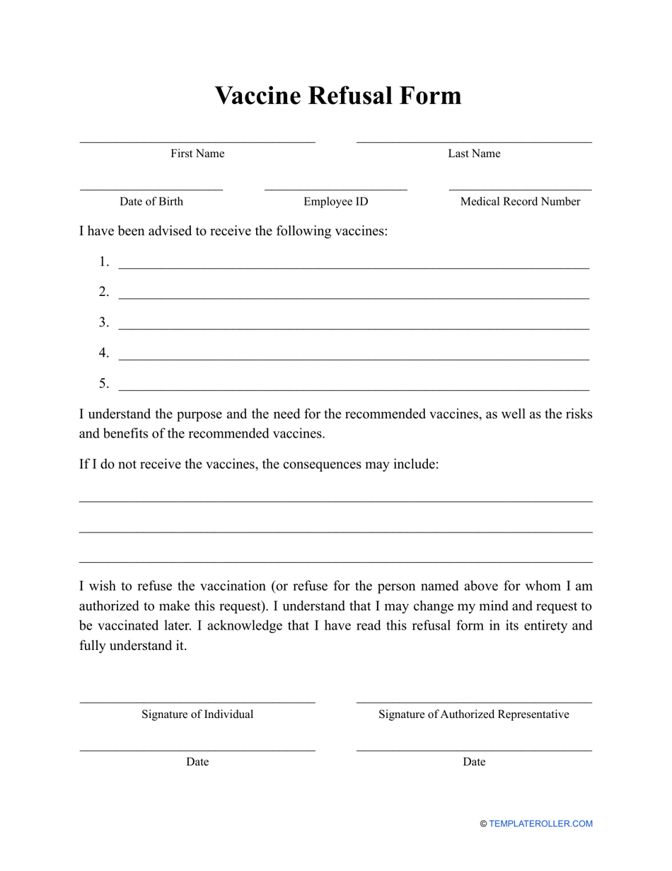 Vaccine Refusal Form - Five Points, Page 1