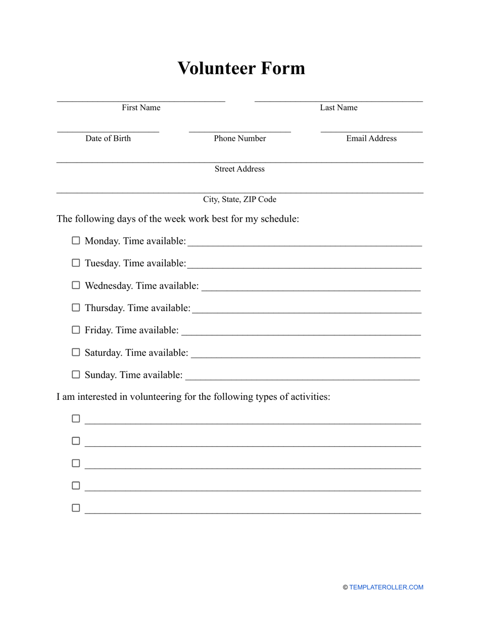 Volunteer Form, Page 1