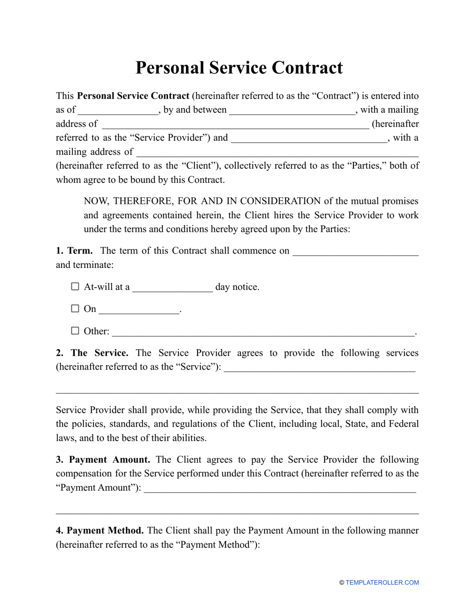 Personal Service Contract Template, Page 1