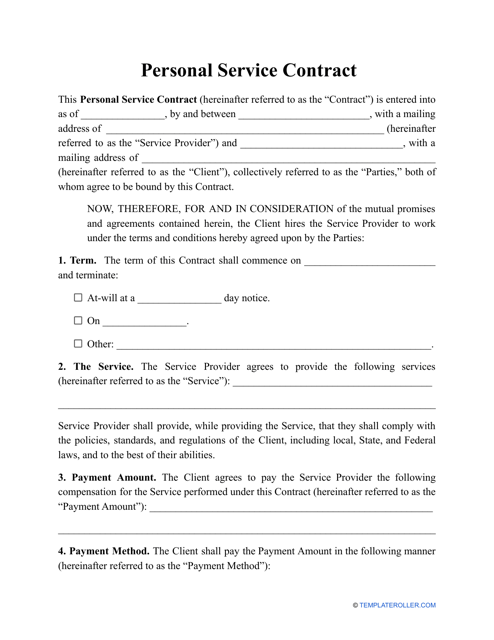 Personal Service Contract Template Download Pdf