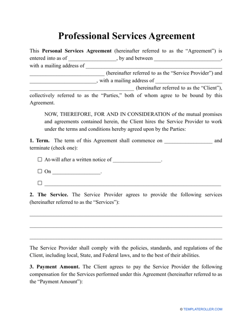 Professional Services Agreement Template Download Pdf