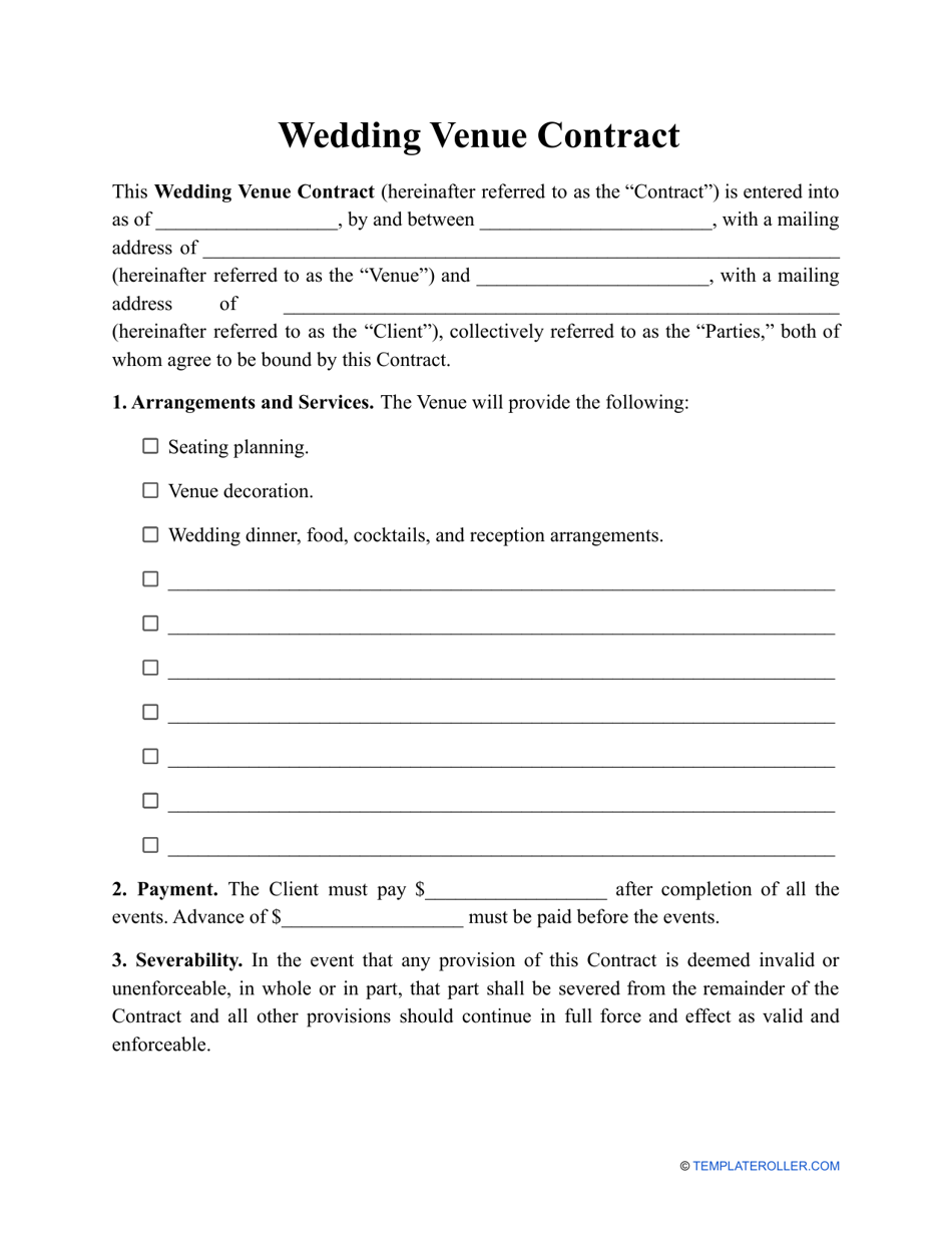 Wedding Venue Contract Template, Page 1