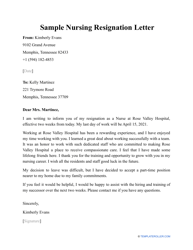Document preview: Sample Nursing Resignation Letter