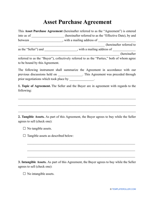 "Asset Purchase Agreement Template" Download Pdf