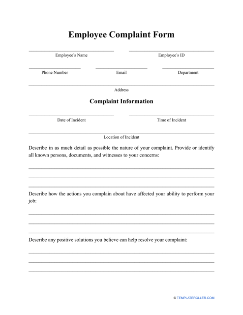 Employee Complaint Form Download Pdf