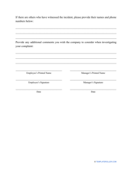 Employee Complaint Form, Page 2
