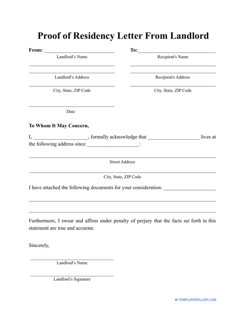 Sample proof of residency letter template from landlord