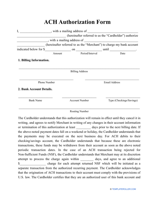 ACH Authorization Form Download Pdf