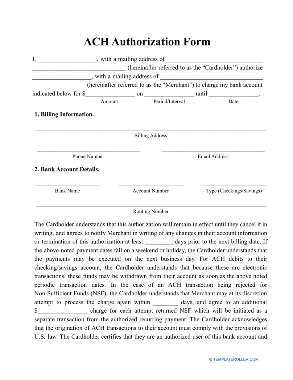 ACH Authorization Form Fill Out Sign Online And Download PDF