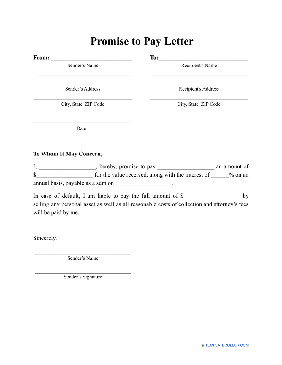 Promise to Pay Letter Template Fill Out Sign Online and Download PDF