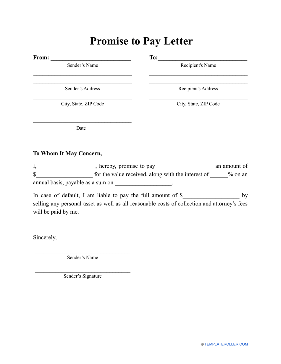 Promise To Pay Letter Template Fill Out Sign Online And Download PDF