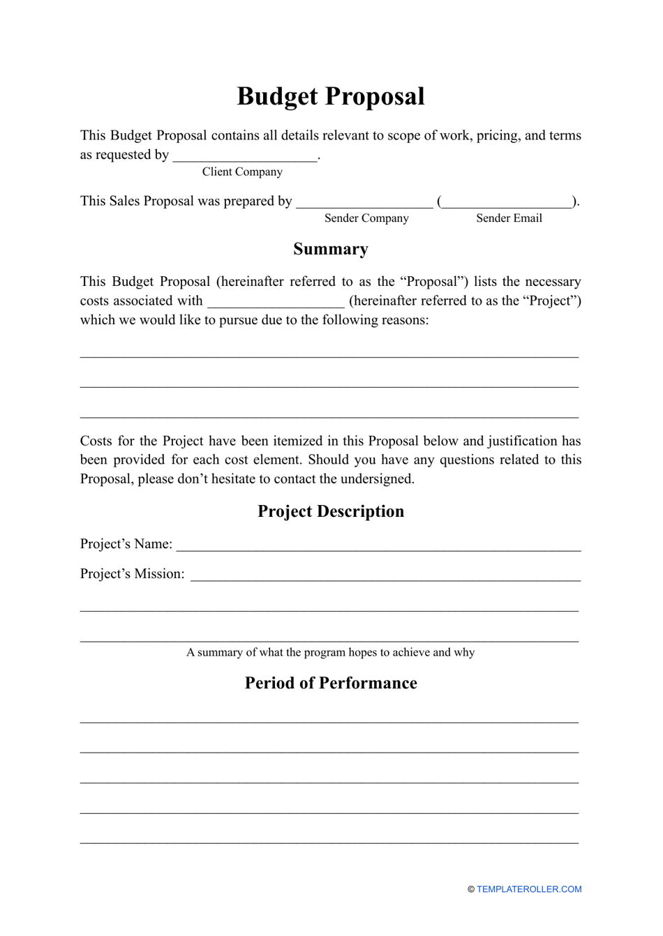 Budget Proposal Template Download Printable PDF Templateroller