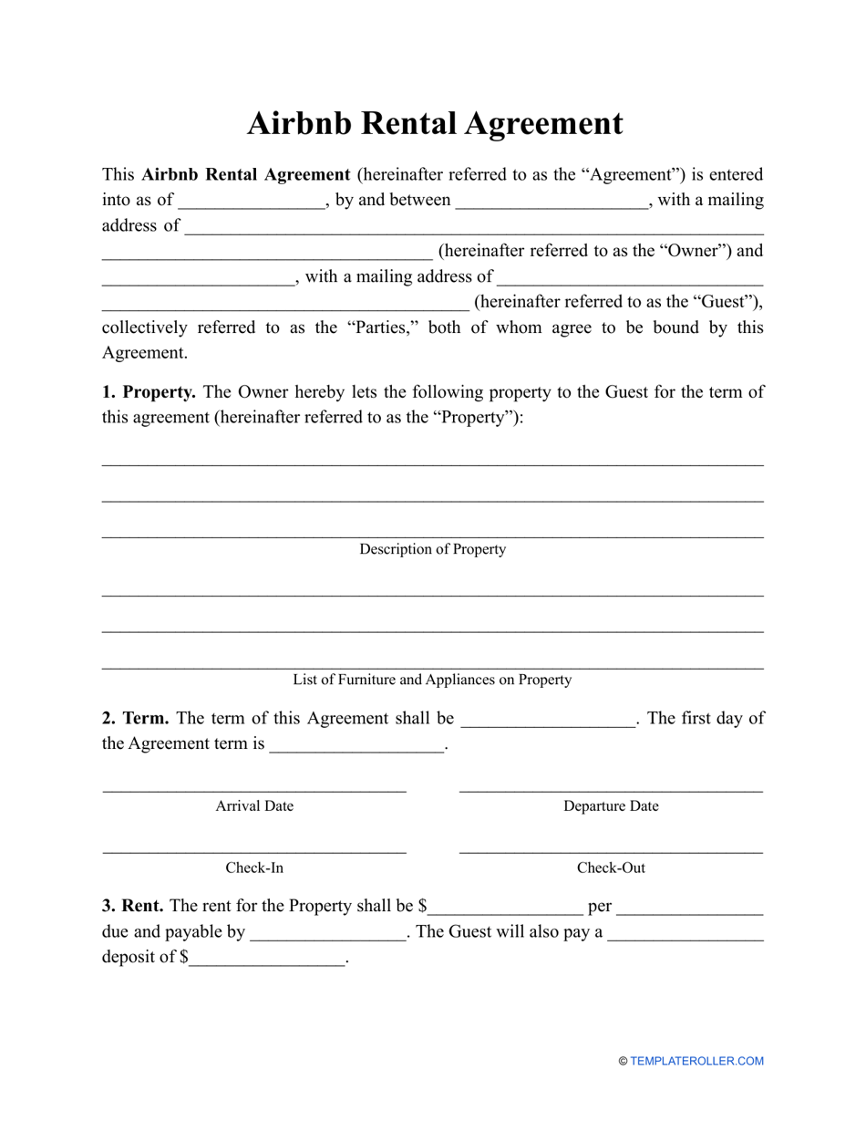 Airbnb Rental Agreement Template, Page 1