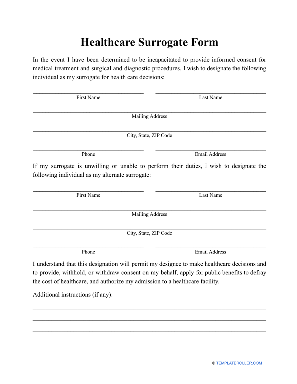 Healthcare Surrogate Form, Page 1