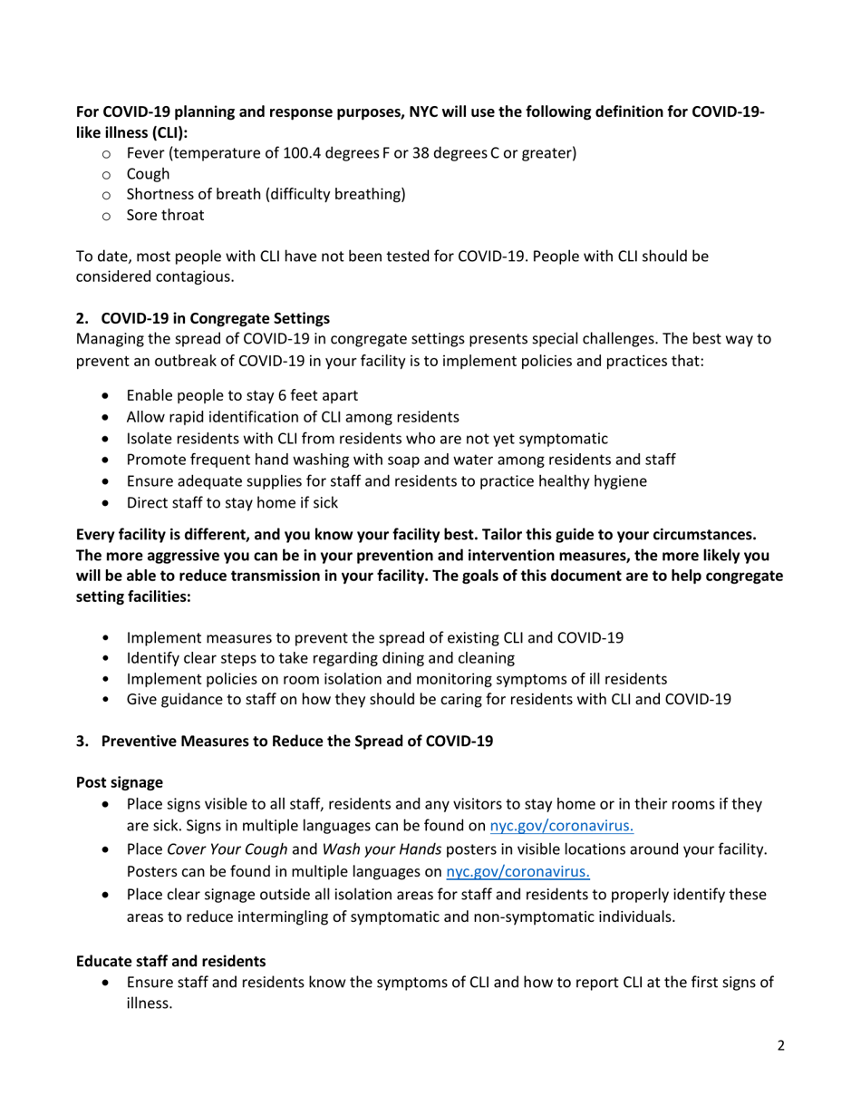 Covid-19: Guidance for Congregate Settings - New York City, Page 2