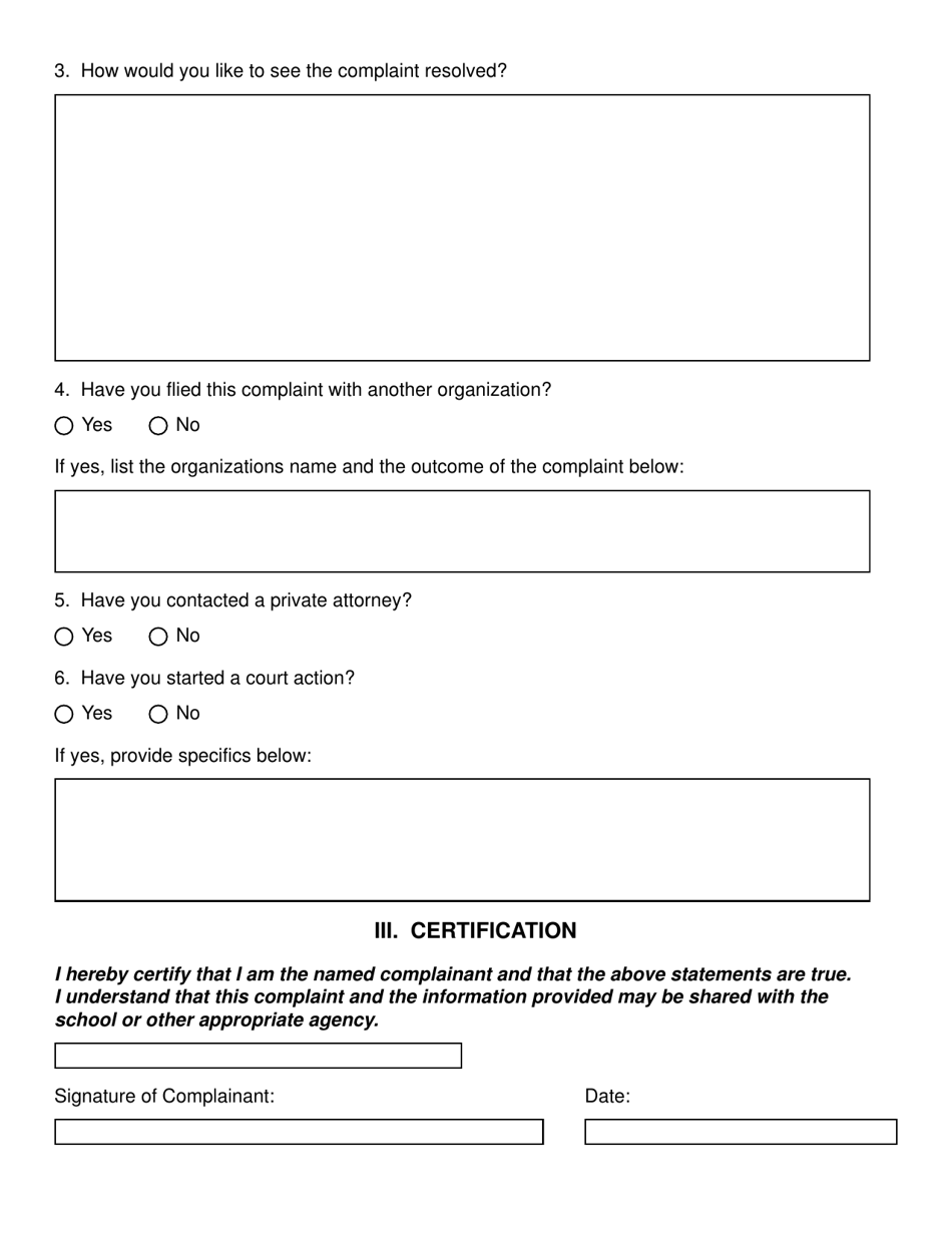 Student Complaint Form - Wyoming, Page 3