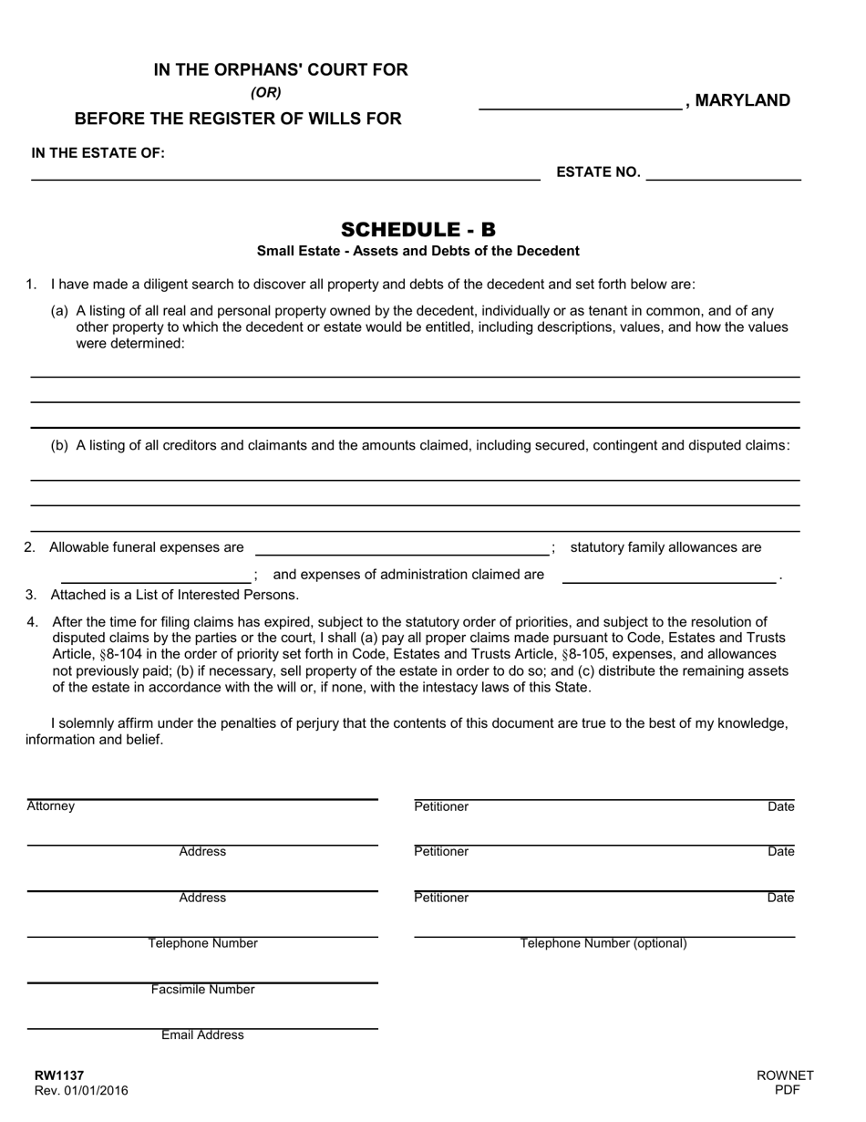 Form RW1137 Small Estate Petition for Administration - Maryland, Page 3