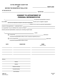 Document preview: Form RW1118 Consent to Appointment of Personal Representative - Maryland