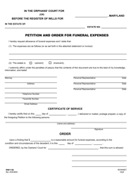 Document preview: Form RW1130 Petition and Order for Funeral Expenses - Maryland