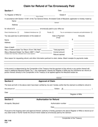 Document preview: Form RW1140 Claim for Refund of Tax Erroneously Paid - Maryland