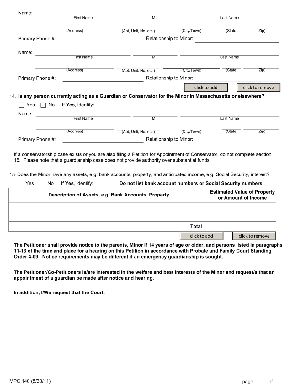 Form MPC140 Fill Out, Sign Online and Download Fillable PDF