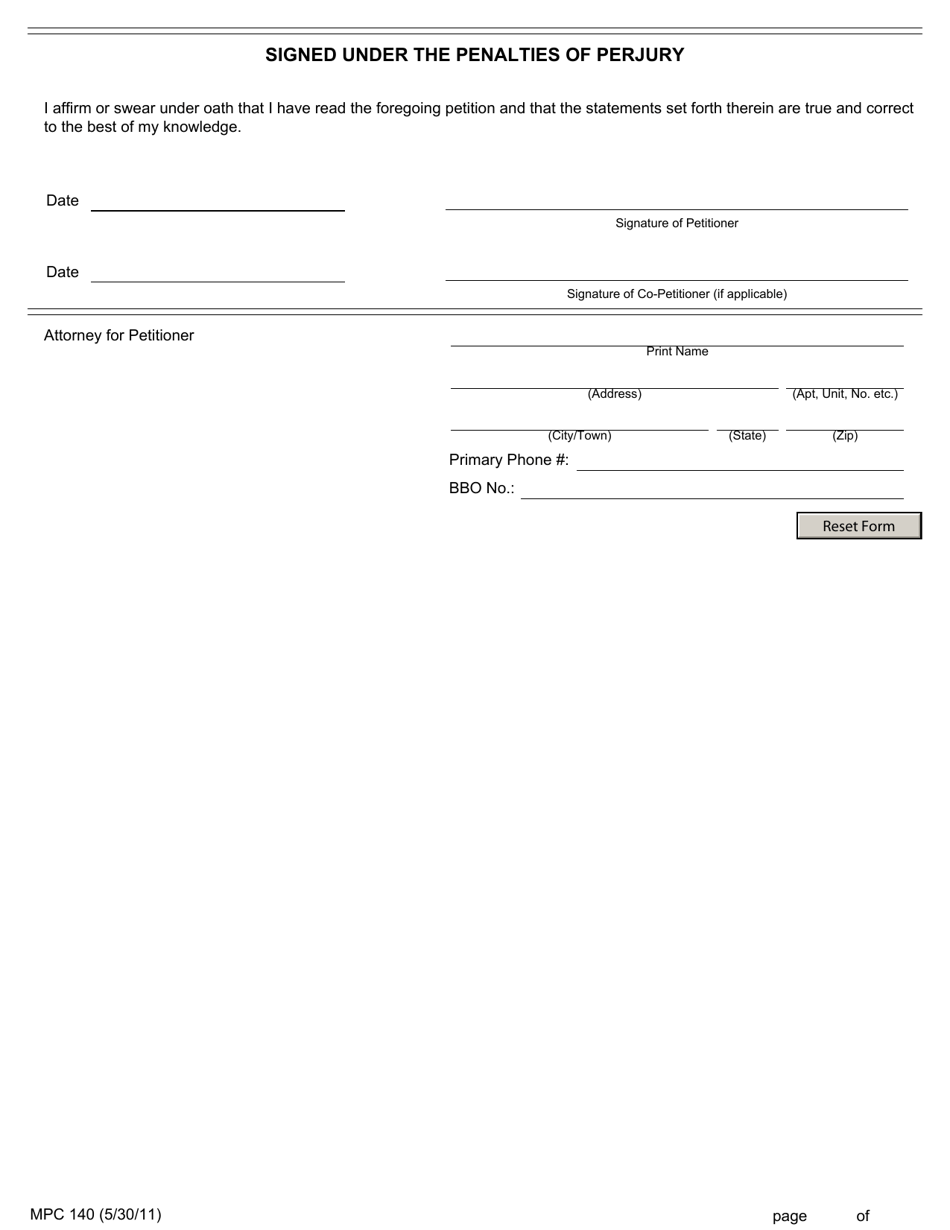 Form MPC140 Petition for Appointment of Guardian of Minor - Massachusetts, Page 4