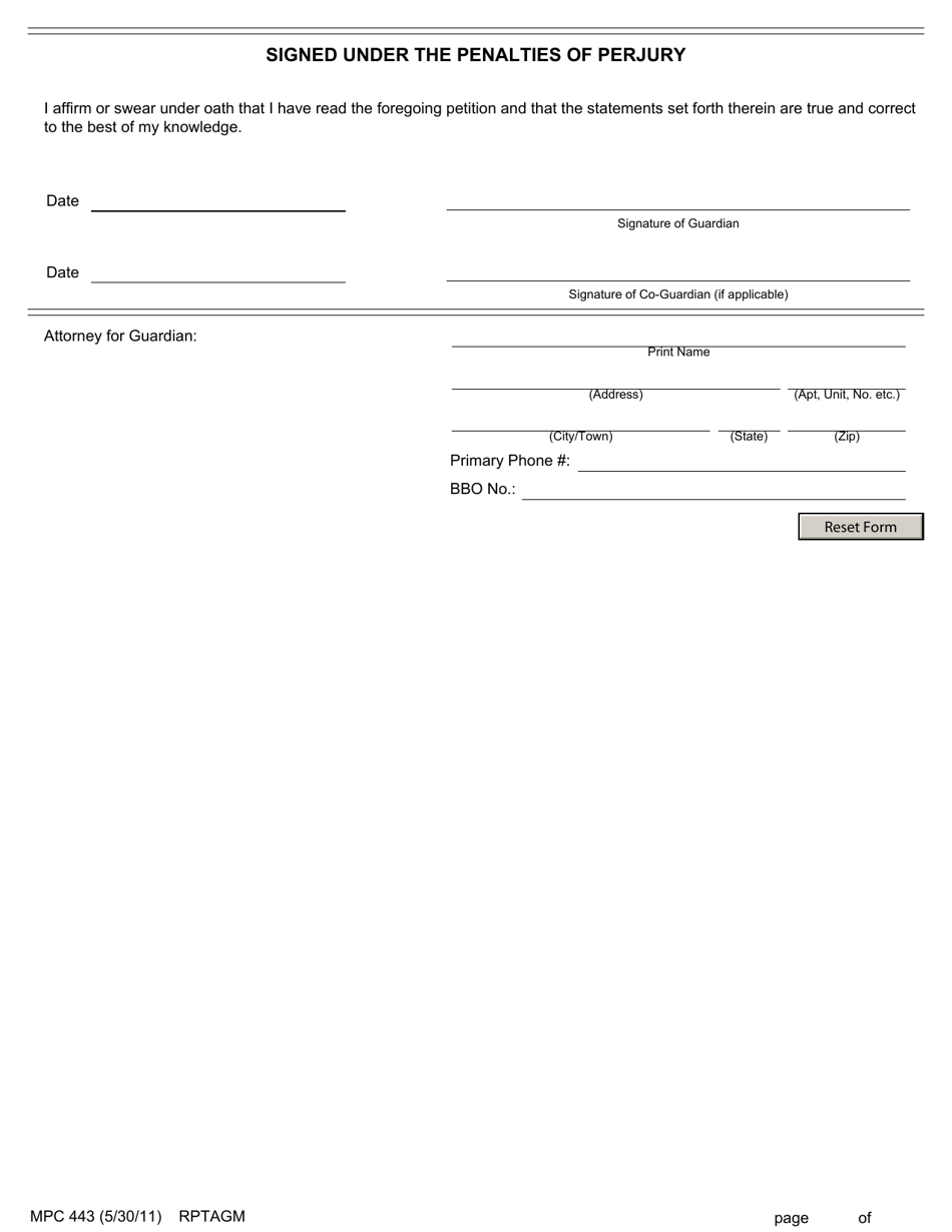 Form MPC443 Annual Report of Guardian of Minor - Massachusetts, Page 3