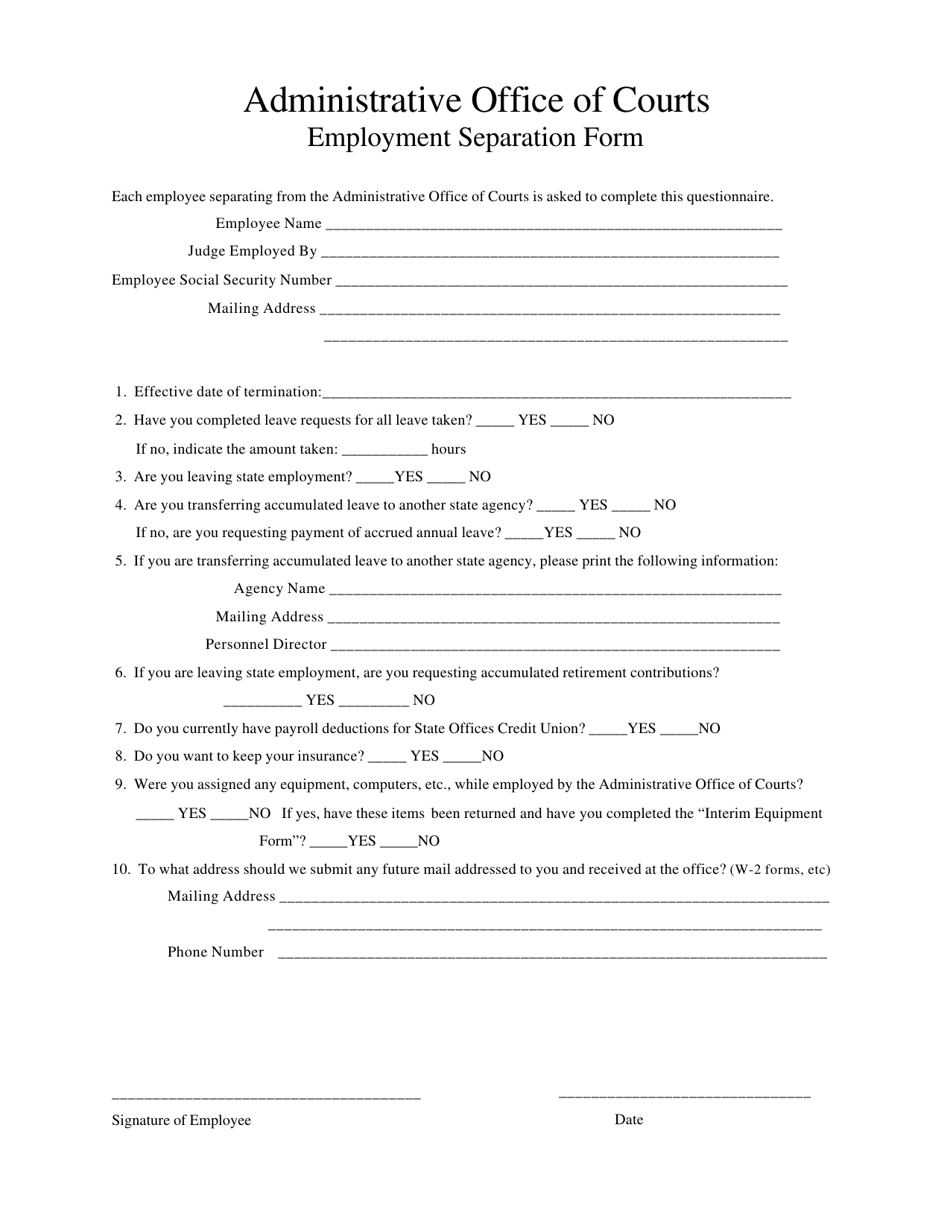 Employment Separation Form - Mississippi, Page 1