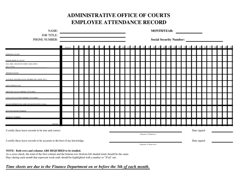 Employee Attendance Record - Mississippi