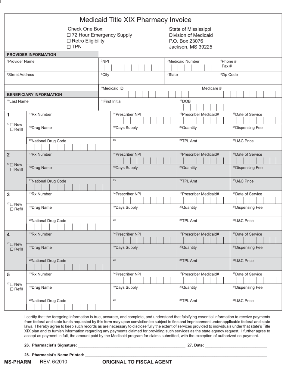 Mississippi Medicaid Title Xix Pharmacy Invoice - Fill Out, Sign Online ...