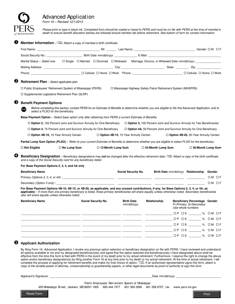 Form 16 Advanced Application - Mississippi, Page 1