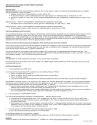 Form R-109 Application for a Non-certified Record of Birth Prior to Adoption - Massachusetts, Page 2