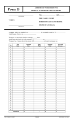 Document preview: Form B Arrearage Worksheet for Spousal Support or Child Support - Louisiana