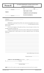 Document preview: Form E Ex Parte Temporary Custody Application Affidavit of Petitioner - East Baton Rouge Parish, Louisiana