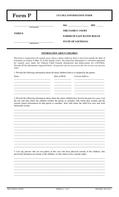 Form P Uccjea Information Form - Louisiana