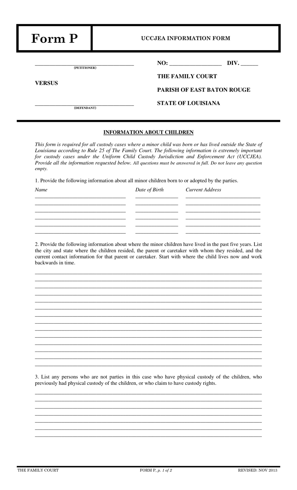 Form P Uccjea Information Form - Louisiana, Page 1