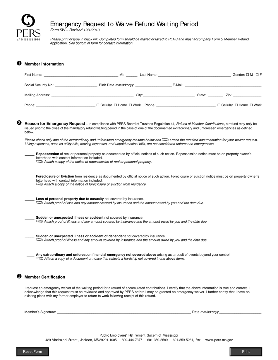 Form 5W Fill Out, Sign Online and Download Fillable PDF, Mississippi