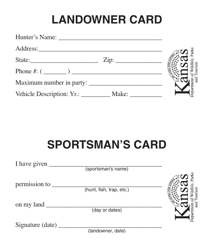 Landowner Permission Card - Kansas, Page 2