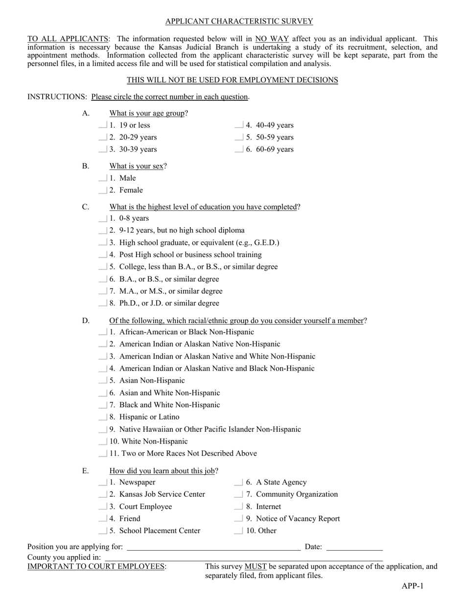 Form APP-1 Application for Employment - Kansas, Page 5