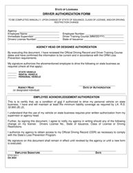 Document preview: Form DA2054 Driver Authorization Form - Louisiana