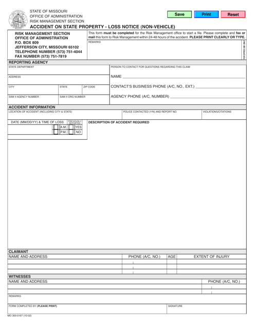 Form MO300-0167 Accident on State Property - Loss Notice (Non-vehicle) - Missouri