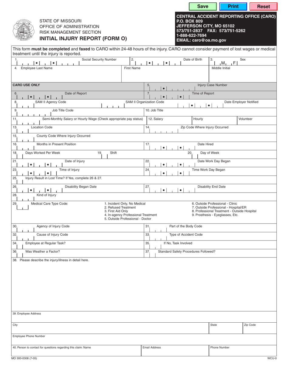 Form O (MO300-0308) - Fill Out, Sign Online and Download Fillable PDF ...