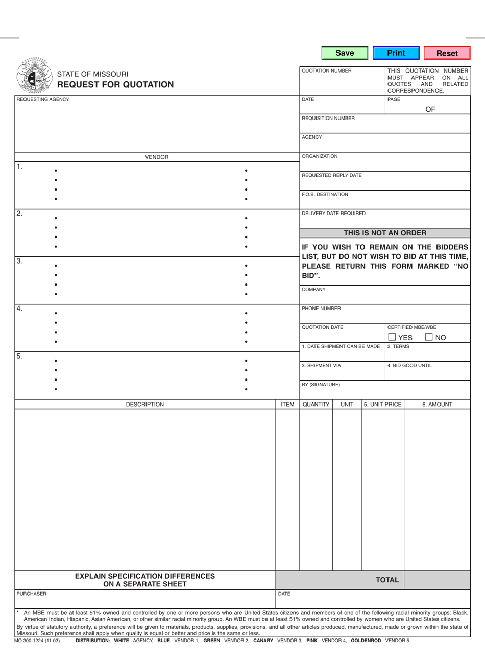 Form MO300-1224 Request for Quotation - Missouri, Page 1