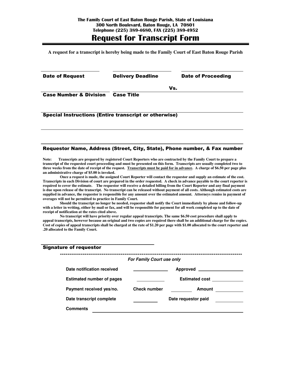 Request for Transcript Form - Louisiana, Page 1