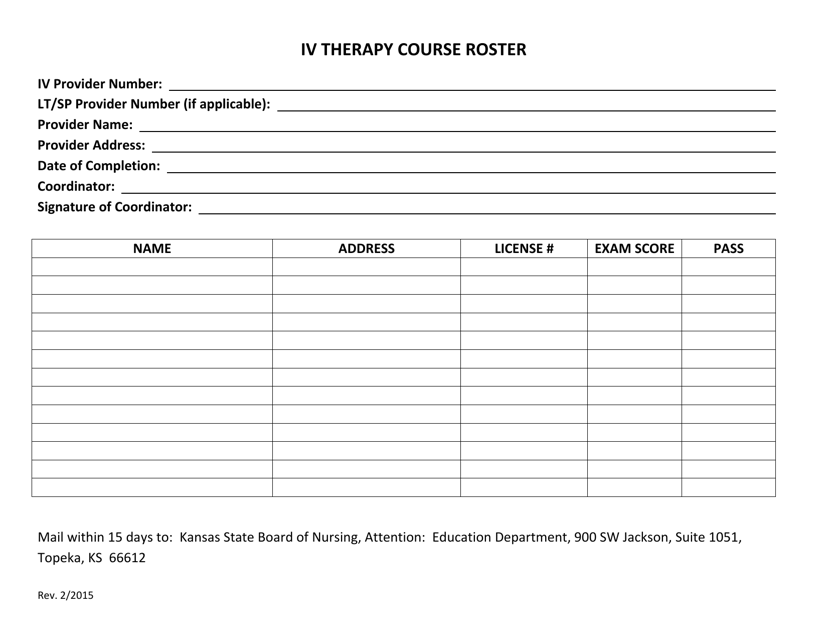 IV Therapy Course Roster - Kansas Download Pdf