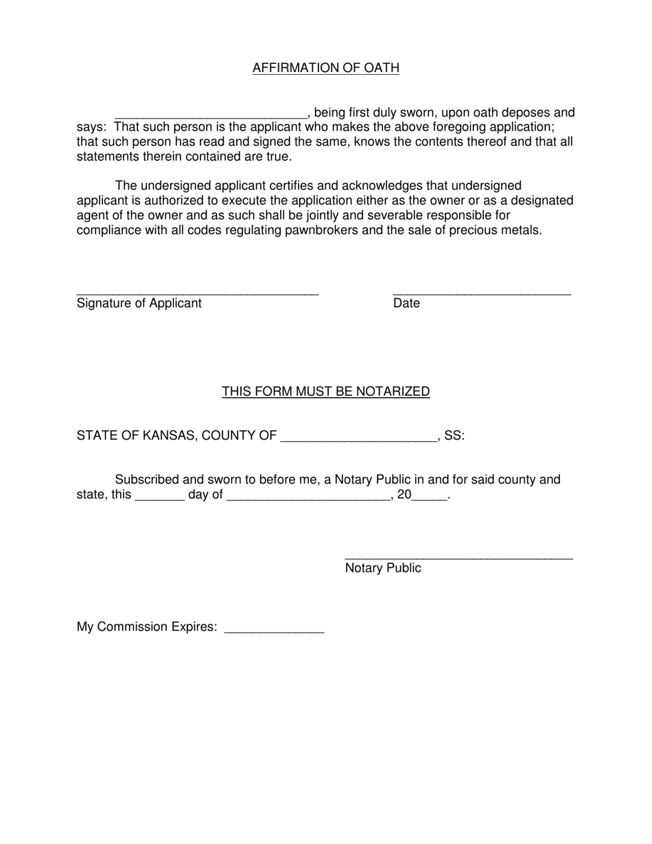 Application for Pawnbrokers or Precious Metal Dealers License - Kansas, Page 5
